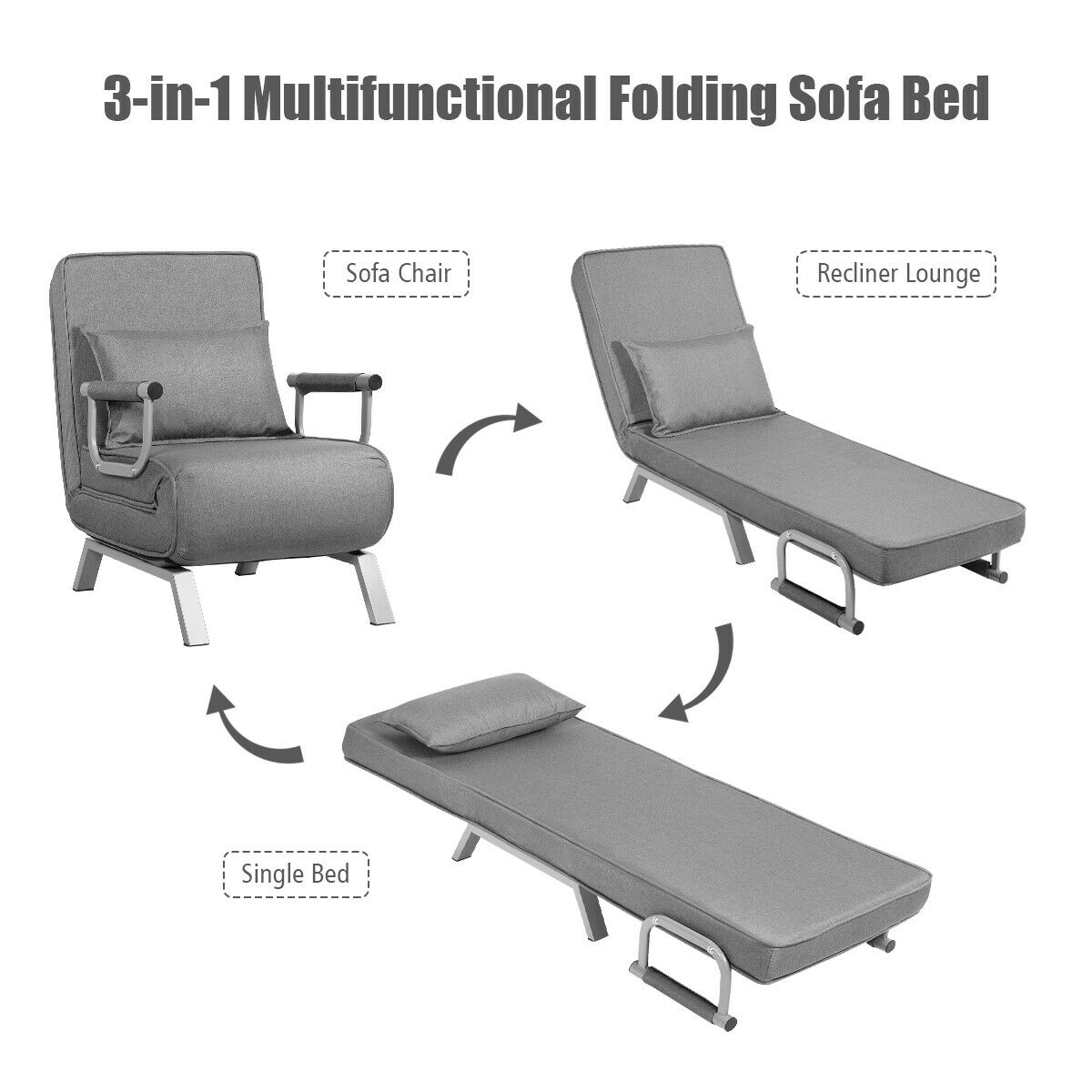 Gymax 5 Position Convertible Sofa Chair Folding Sleeper Bed W - Gymax 5 Position Convertible Sofa Chair Folding Sleeper Bed W