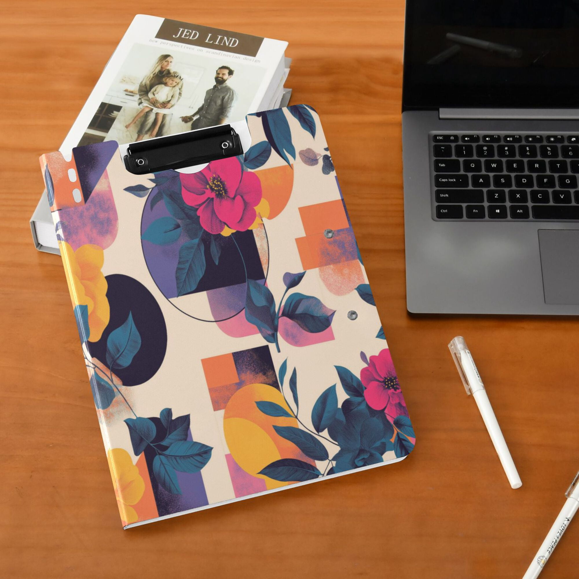 FORMRS A4 Clipboard Folder with Pen Holder Horizontal Foldable School Office Binder, Flowers Pattern Style