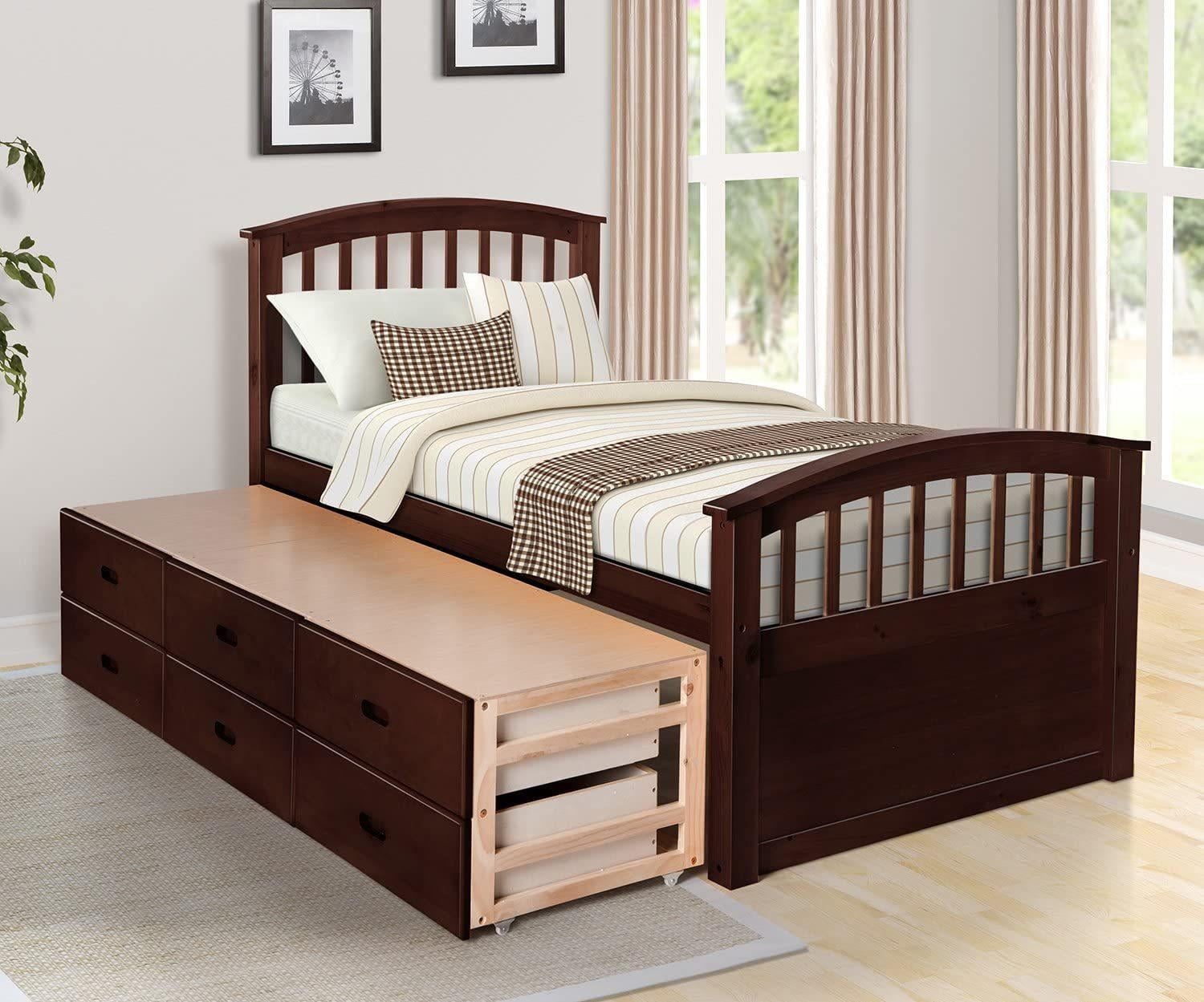 Twin Size Platform Storage Bed Wood Platform Bed with 6 Drawers