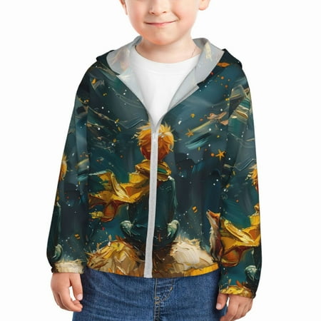 

Gaeub Whimsical Starry Night Scene Print Athletic Sun Protection Hoodie for Kids Long Sleeve Outdoor UV Shirt Running Fishing Top for Boys Girls-3 Years