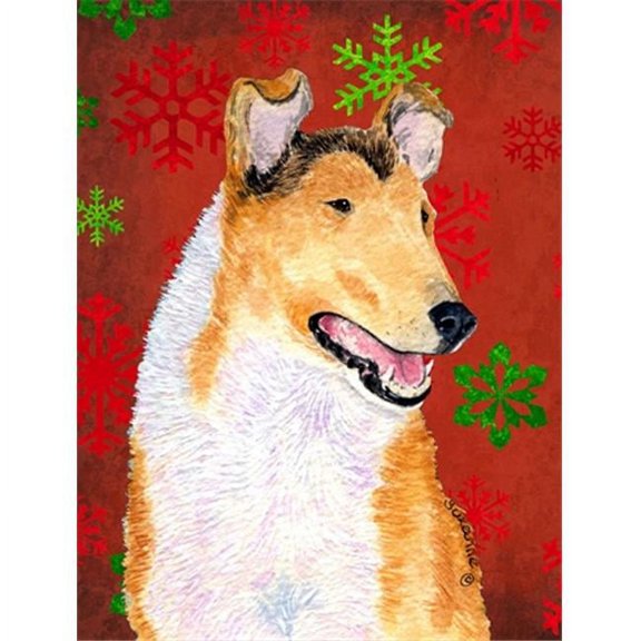 11 x 15 in. Collie Smooth Red Green Snowflakes Christmas Flag Garden Size