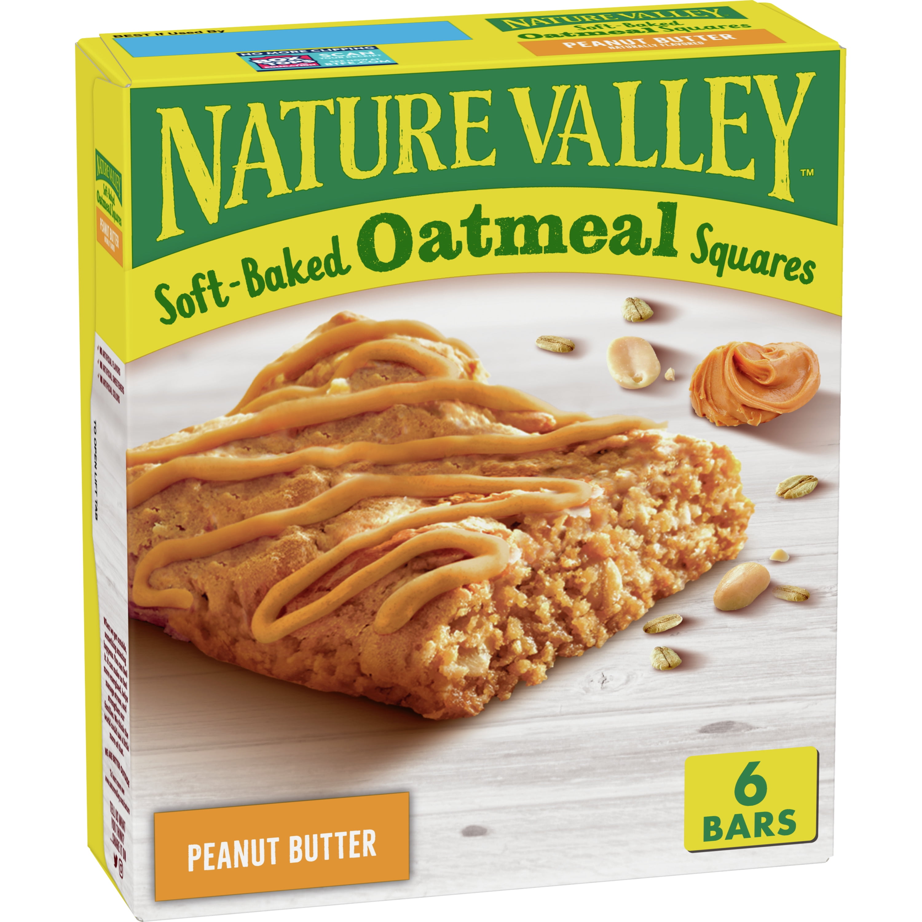 Nature Valley Soft-Baked Oatmeal Squares, Peanut Butter, 6 ct, 7.44 oz