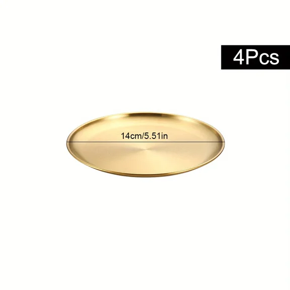 4Pcs Stainless Steel Storage Tray Luxurious Brass Gold Round Plate Fruit Cake Steak Snack Kitchen Metal Storage Tableware Dish