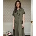 thumbnail image 6 of Women'S Elegant Short Sleeve Ribbon Pocket Flared Maxi Dress Casual Loose Fit Summer Dress Green M, 6 of 7