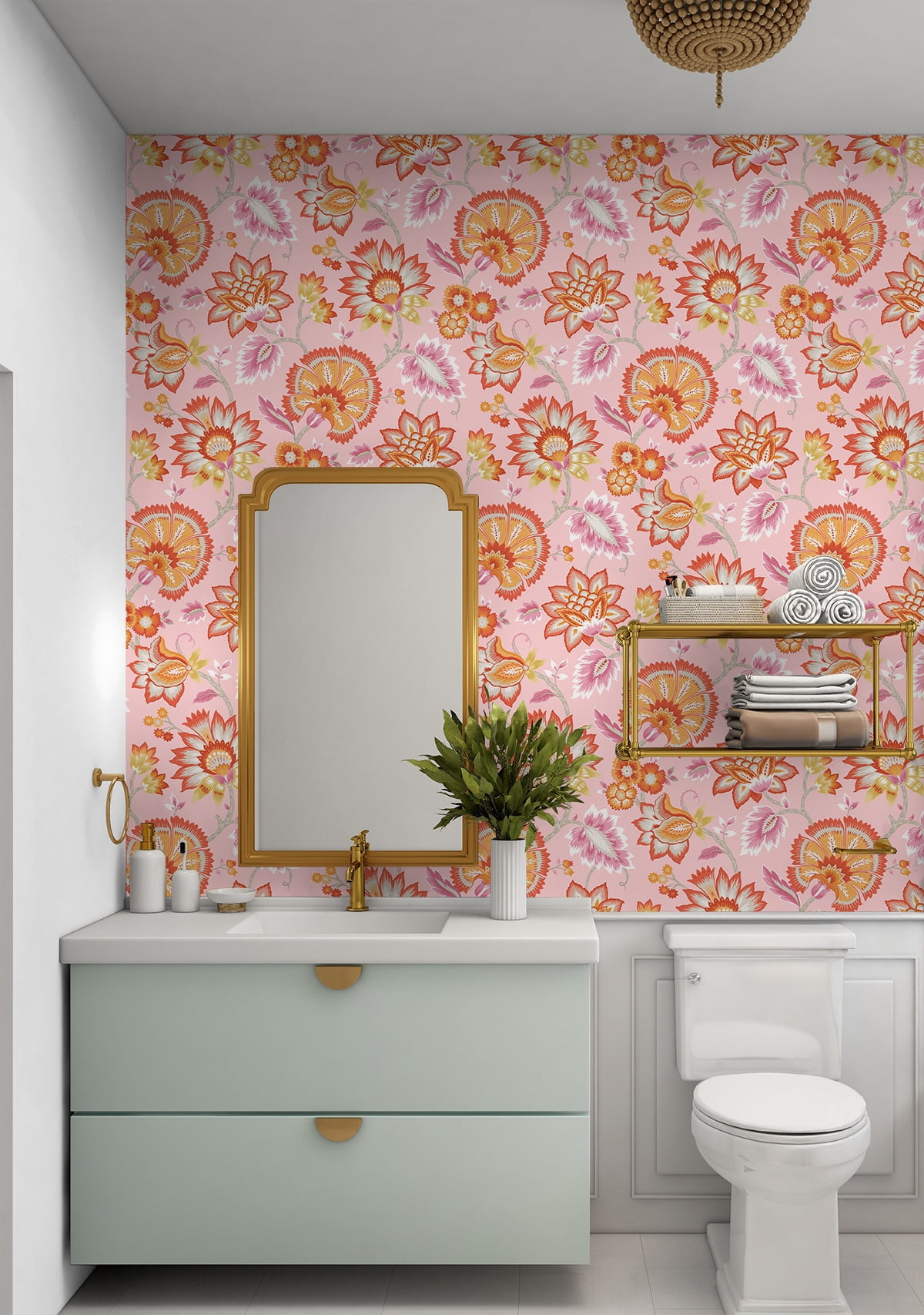 NextWall Bubblegum Pink Jacobean Blossom Floral Peel and Stick Wallpaper