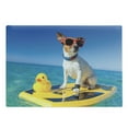 thumbnail image 1 of Rubber Duck Cutting Board, Dog Sunglasses on Surfboard at Ocean Shore Fun Summer Season Theme, Decorative Tempered Glass Cutting and Serving Board, Large Size, Multicolor, by Ambesonne, 1 of 1
