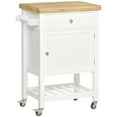 thumbnail image 2 of HOMCOM Utility Kitchen Cart, Rolling Kitchen Island with Smooth Rubberwood Top, Narrow Butcher Block Surface on Wheels with Storage Drawer & Cabinet, White, 2 of 9