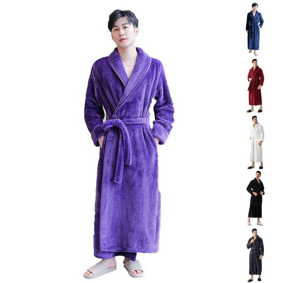 MGDXOX Womens Long Robe Soft Warm Fleece Plush Bathrobe Couple Sleepwear Pajamas Shawl Collar Housecoat Nightgown Black XL