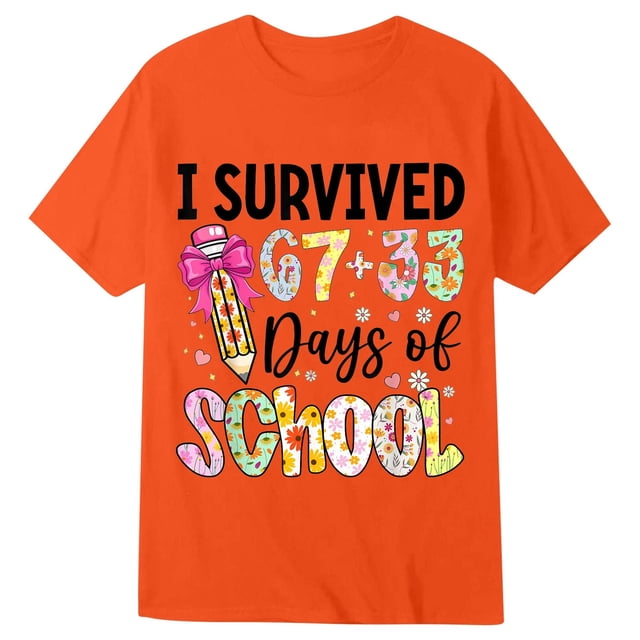 Bmisegm Chemises Garçons Graphique Manches Courtes T-Shirt pour Enfants Saison Scolaire Confortable Décontracté Col Rond T-Shirt Tout-Petit Manches Courtes Orange 6-7 Ans