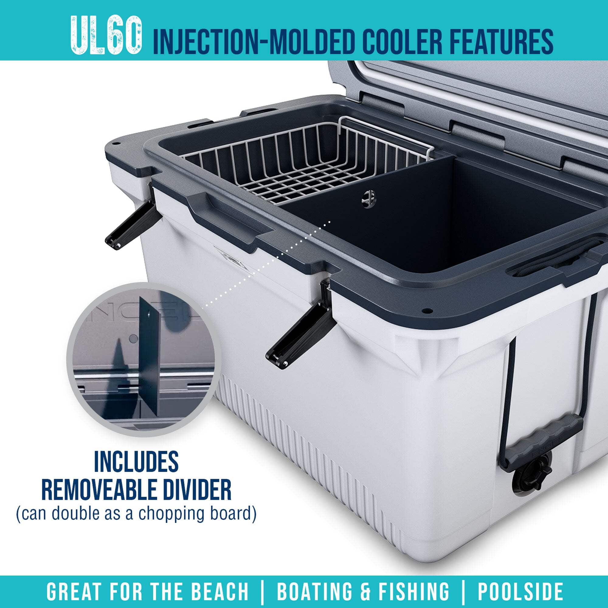 ENGEL 60 Qt UltraLite Cooler With Wire Basket and Divider - Blue