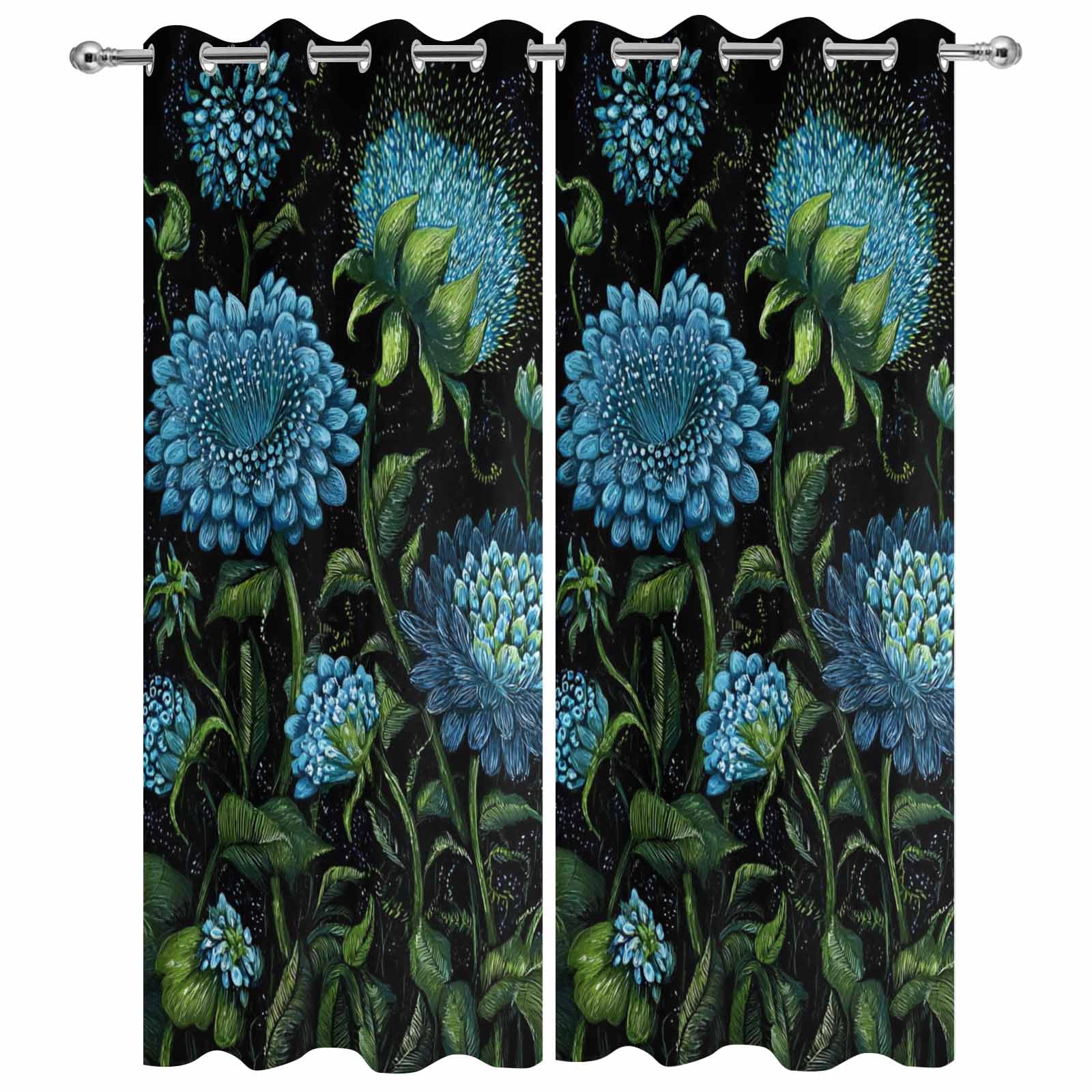 Blue Floral Boho Outdoor Curtains for Patio Waterproof, Grommet Outdoor Privacy Panels, Vintage Abstract Art Botanical Floral Weatherproof Outside Curtains for Porch/Cabana 54"Wx84"L, 2 Panel