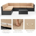 thumbnail image 6 of YODOLLA 7-Piece Patio Furniture Set with 43" Fire Pit Table, Rattan Wicker Outdoor Sectional Sofa Couch with Table Patio Conversation Set for Lawn& Backyard In Black& Beige, 6 of 10