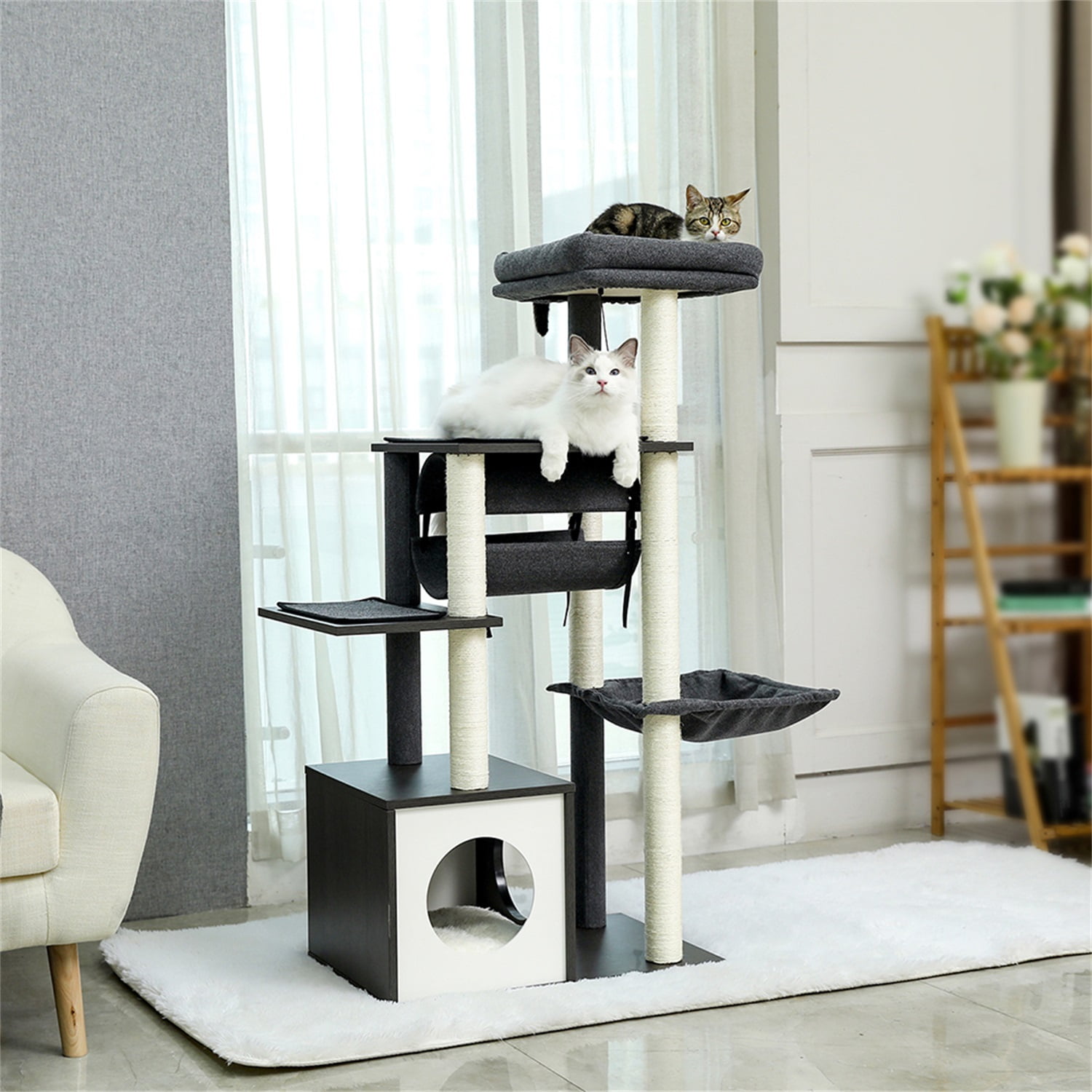 Pefilos 51.4'' Cat Tree Tower for Indoor Cats Wall Cat Condo for Outdoor Cats with Sisal-Covered Scratching Posts and Cooling mat for Kitten Light Cat Tree House for Big Cats, Gray Pefilos 51.4'' Cat Tree Tower for Indoor Cats Wall Cat Condo for Outdoor Cats with Sisal-Covered Scratching Posts and Cooling mat for Kitten Light Cat Tree House for Big Cats, Gray