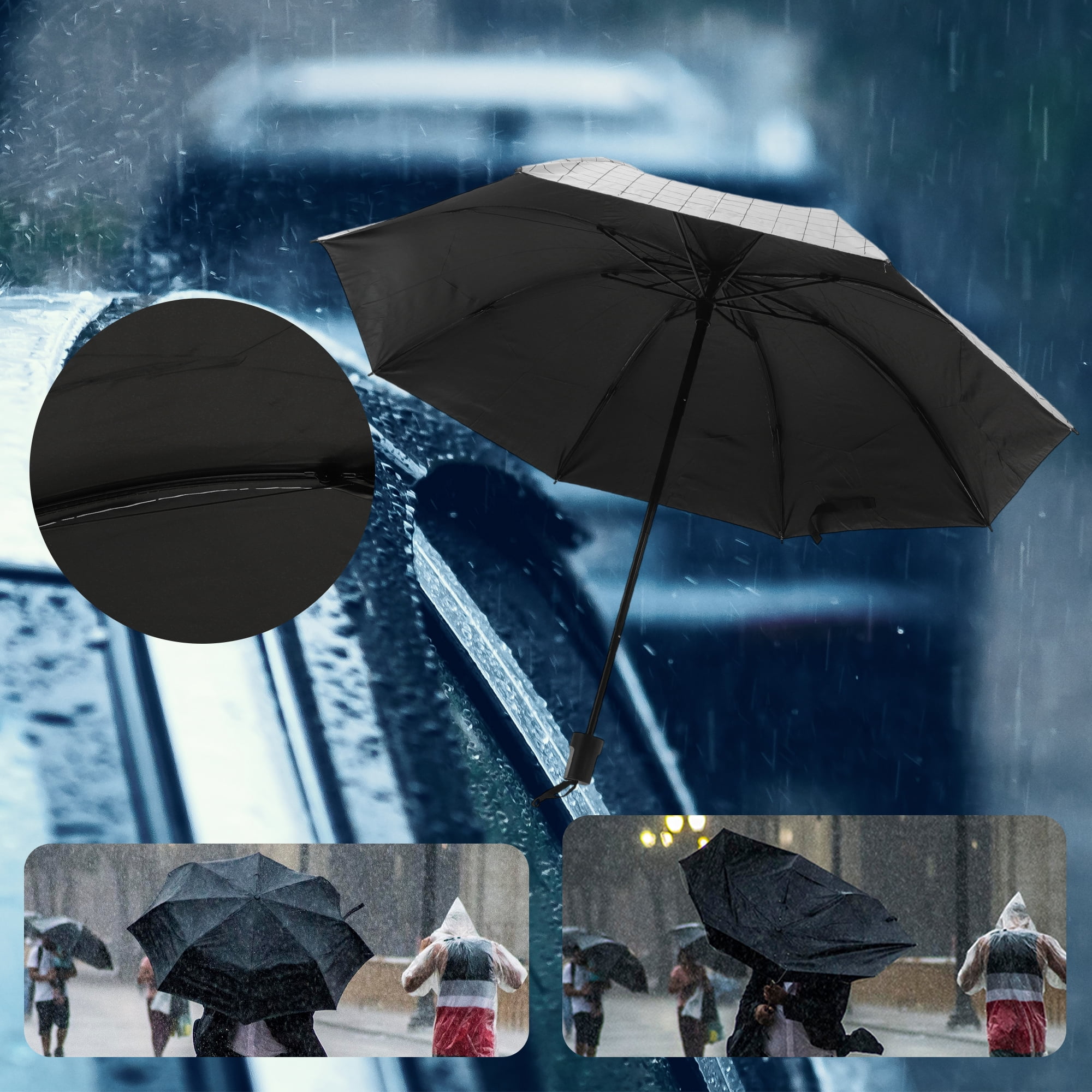 Unique Bargains Portable Manual Open Close Rain Windproof  Umbrella White