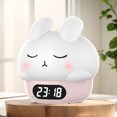 thumbnail image 1 of Luz nocturna de conejo de dibujos animados con reloj despertador Lámpara de conejito de silicona táctil (rosa), 1 of 7