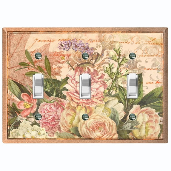 Metal Light Switch Plate Outlet Cover Beige Floral Leaf Letter Damask FLW057