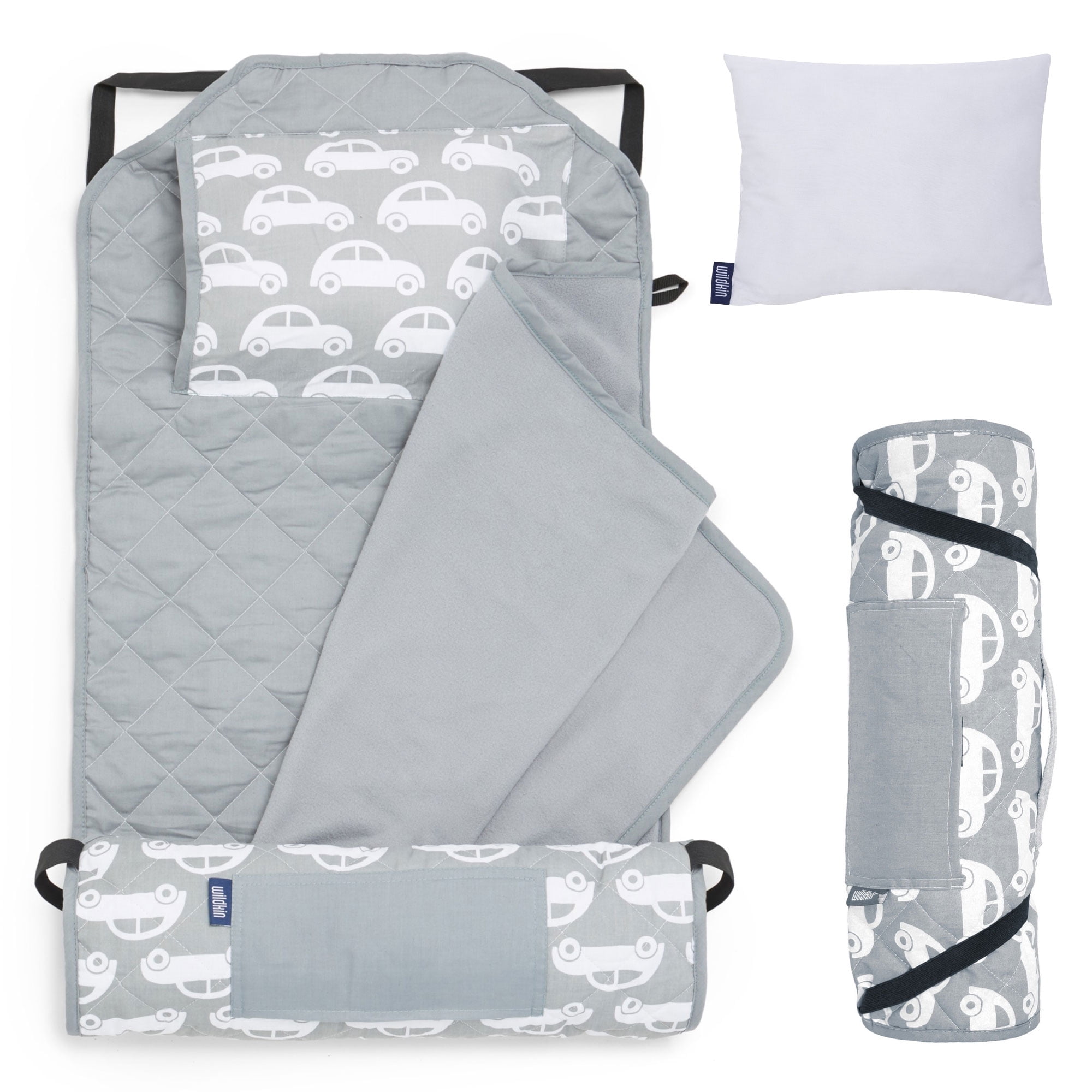 Wildkin Modern Nap Mat with Elastic Corner Straps for Toddler Boys and Girls, Daycare and Preschool (Cars Gray)