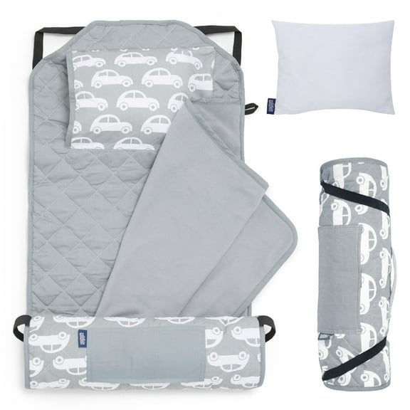 Wildkin Modern Nap Mat with Elastic Corner Straps for Toddler Boys and Girls, Daycare and Preschool (Cars Gray)