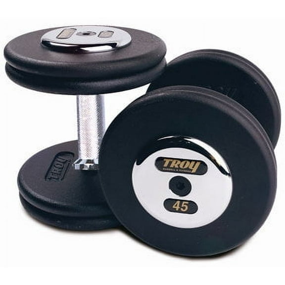 5 - 150 lb. Pro Style Black Cast Iron Round Dumbbell Set w/ Straight Handle & Chrome Caps (Commercial Gym Quality) by Troy Barbell