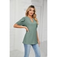 thumbnail image 4 of XCHQRTI Pleated Puff Sleeve Shirt Women's V Neck Solid Color Tops Summer Hollow Tunic Dressy Blouse, 4 of 9