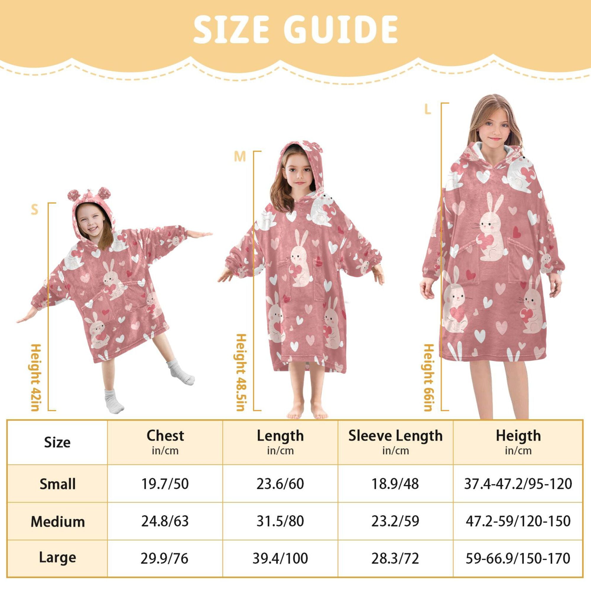 FORMRS Wearable Blanket Hoodie with Sleeves for Kids Cozy Flannel Sweatshirt, Bunny Love Blooms