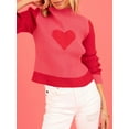 thumbnail image 3 of KelaJuan Women's Spring Autumn Knit Sweater Turtleneck Long Sleeve Heart Print Contrast Color Knitwear, 3 of 6