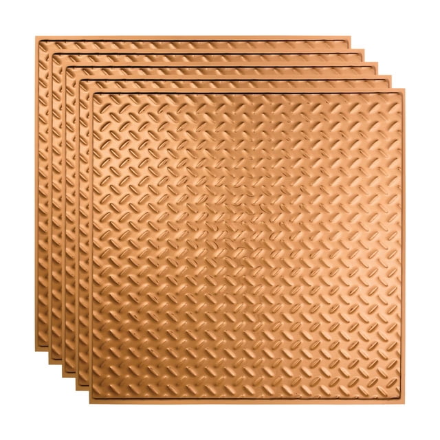 FASÄDE Diamond Plate Decorative Vinyl 2ft x 2ft Lay in Ceiling Panel in Polished Copper (5 Pack)