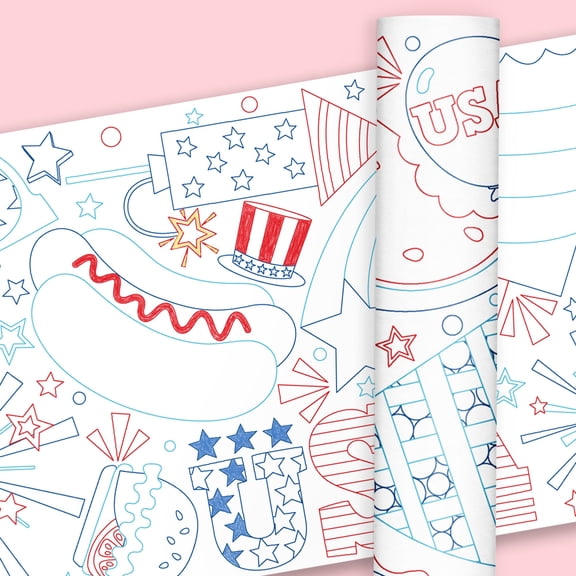 Big Dot of Happiness 4th of July Coloring Table Runner, 7ft Long Patriotic USA Party Craft & Summer Activity Table Cover for Kids & Family, Red, White, and Blue Giant Coloring Page - 1 Roll