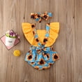 thumbnail image 5 of Douhoow Infant Girl Sleeveless Ruffle Sunflower Romper Headband Baby Summer Clothes, 5 of 7