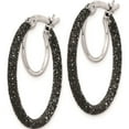 thumbnail image 2 of Sterling Silver Rhodium/Black Glitter Enamel 2X25mm Hoop Earrings (26 X 26) Made In Italy qe8572, 2 of 5