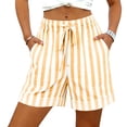 thumbnail image 2 of Cagogo Women Plus Size Drawstring High Waisted Shorts with Pockets Striped Casual Loose Workout Shorts for Summer Beach Lounge, Khaki M, 2 of 7