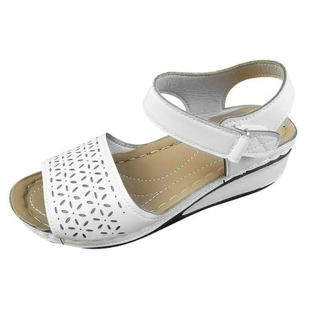 

Lovskoo 2024 Women s Wedge Sandals Open Toe Hollow Out Summer Casual Dressy Ankle Strap Platform Sandals White