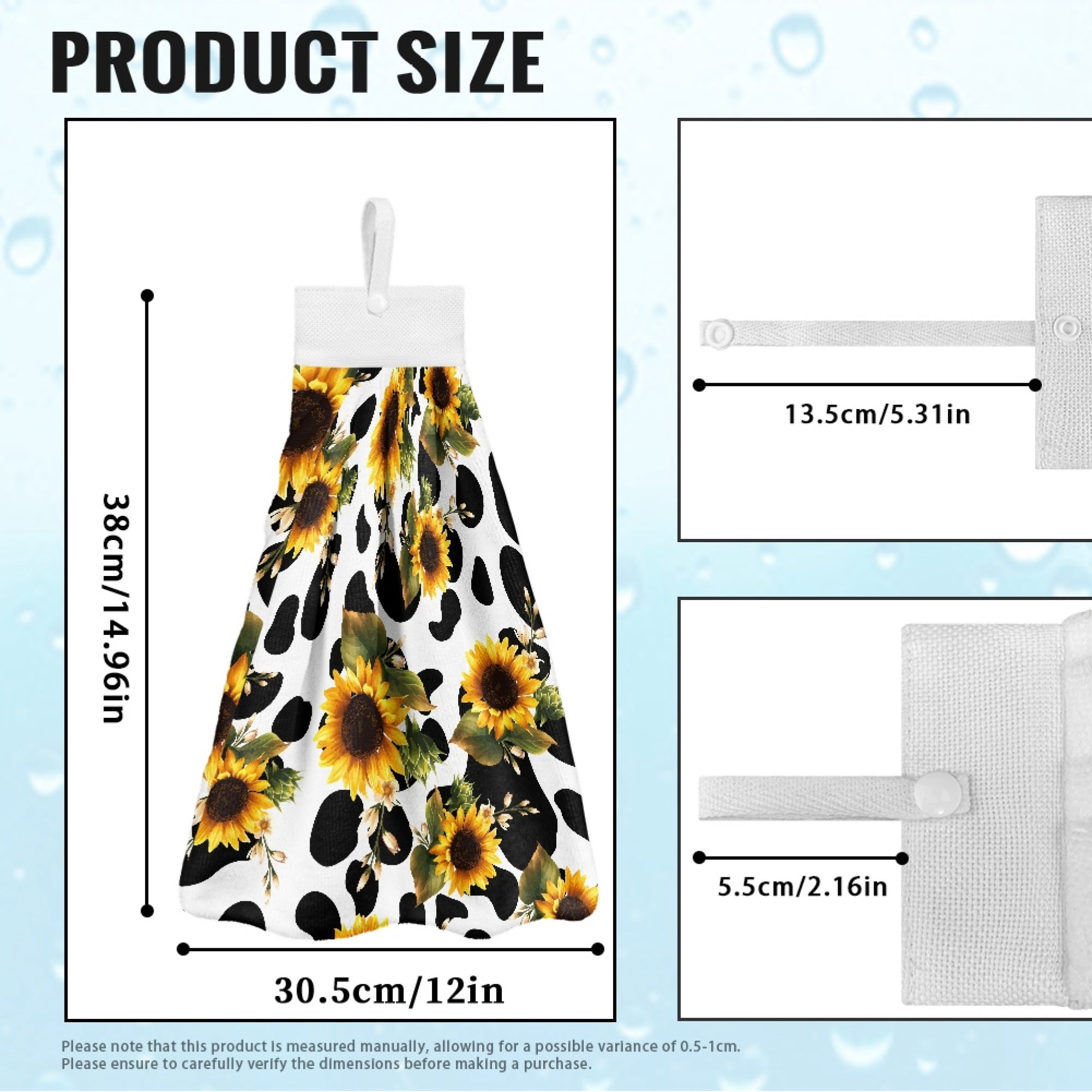 SEANATIVE Sunflower Hand Towels for Bathroom Cow Print Hanging Hand Towels for Kitchen 3 Pcs Portable Hand Tie Towel Decorative Fast Drying Fingertip Towel with Hanging Loops Buttons