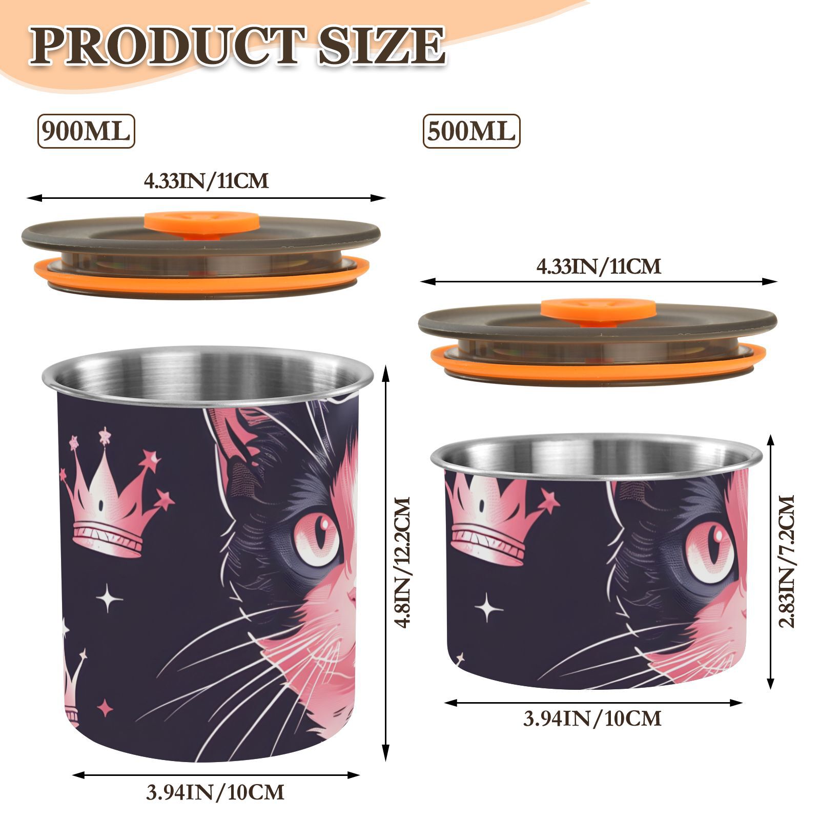 Cat Kitten Crown Airtight Coffee Bean Canister 30oz Food Storage Containers with Lids For Gournd, Tea, Sugar, Flour, Rice, Cereal, Candy Cookie Jar
