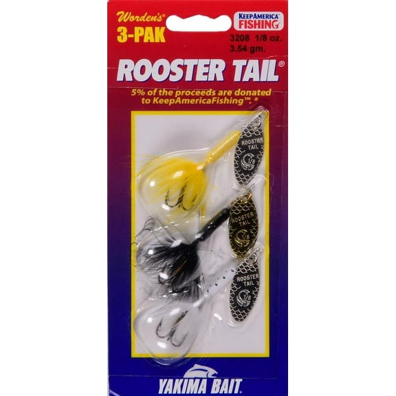 Yakima Bait Worden's Rooster Tail Spinner Trophy Fishing Lure Kit, 1/8 oz., 3 Count, 3208 S115
