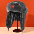 thumbnail image 4 of UDIYO Earflap Hat Badge Decor Thickened Fuzzy Plush Lining Quick Release Buckle Ears Protection Solid Color Windproof Winter Men Women Trapper Hunting Cap for Riding, 4 of 8
