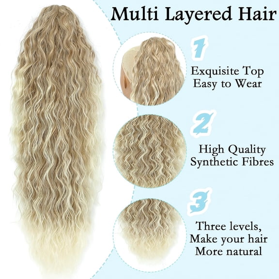 WEIF-Ponytail Extension, Claw Clip on Pony tails Hair Extension for Women 28 Inch Long Wavy Curly Fake Ponytail Clip in Hair Pieces for Women Fluffy Natural Looking (Blond To Light Blonde)