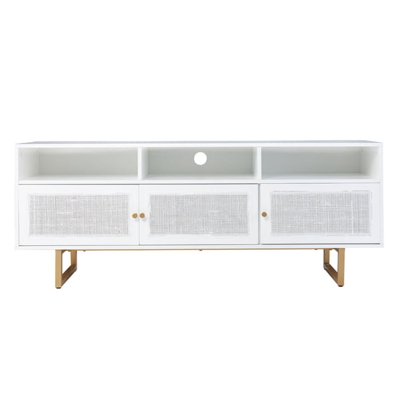 Southern Enterprises 60" White and Gold Rectangular Media Cabinet with Storage