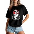 thumbnail image 4 of Women's T-Shirt Cat With Headphones Short Sleeve Casual Tee Classic Crew Neck T Shirt for Women Black, 3XL, 4 of 7