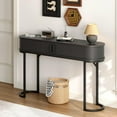 thumbnail image 3 of 55 Inch Console Table with 2 Drawers, Entryway Table with Sliding Door, Long Sofa Table Behind Couch w/Metal Leg, Mid-Century Modern Console Table for Entryway, Hallway, Living Room,Black, 3 of 7