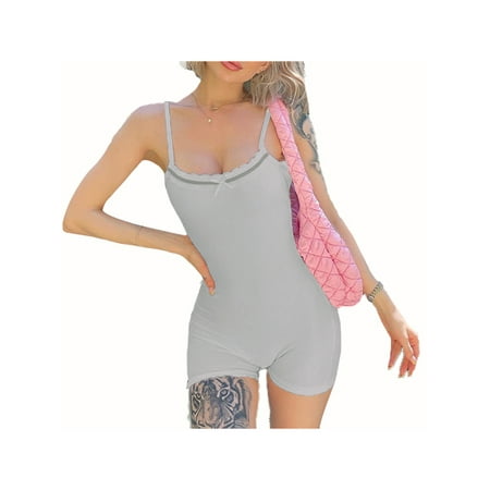 

Women Y2k Ribbed Knit Jumpsuit Bodycon One Piece Rompers Playsuit Casual Button Collar Bodysuit Overall 90s Streetwear