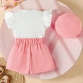 thumbnail image 4 of Zanarzt Toddler Girls Clothes Baby Girl Summer Clothes Ruffle Bow Short Sleeve Ribbed Shirt Bow Skirt with Hat Pink,2-3 Years, 4 of 9