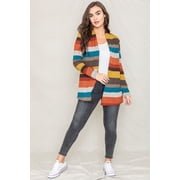 Eloges Women's Multi Color Stripe Elbow Patch Open Cardigan