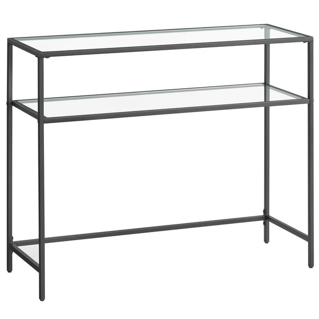 VASAGLE Mesa de Consola, Mesa de Entrada, Marco de Metal, Tablero de Vidrio Templado, para Salón, Entrada, Pasillo, Negro y Transparente