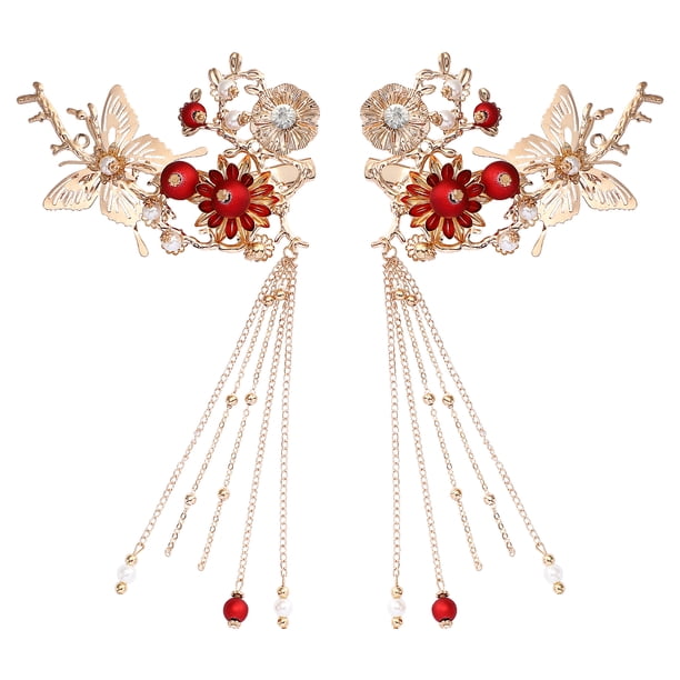 BRIGHTFUFU 1 par de pinzas para el pelo para novia, para boda, con diseño de mariposas y flores, accesorios para el pelo para mujer, joyas decorativas para el pelo.