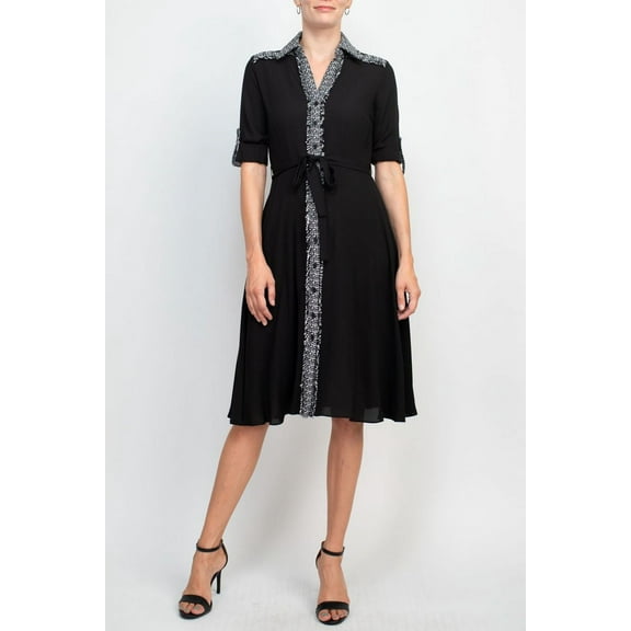 Nanette Nanette Lepore womens  Tweed Trim Shirtdress, 4, Black
