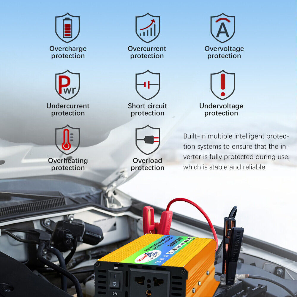 3000W Car Power Inverter DC 12V To AC 110V Sine Wave Solar Converter Dual USB US