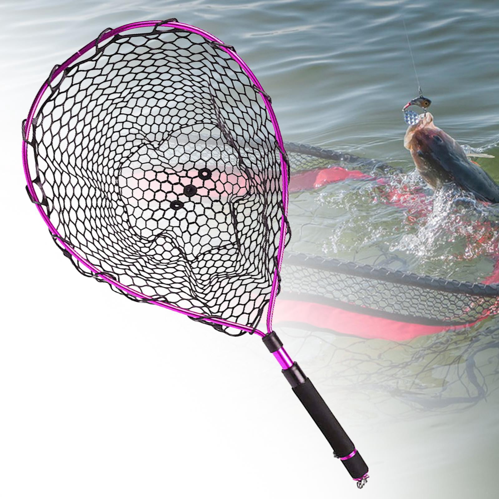 Wswqop Fishing Net Landing Net Foldable T for Kids Adults EVA Handle Catching Releasing Rose Pink