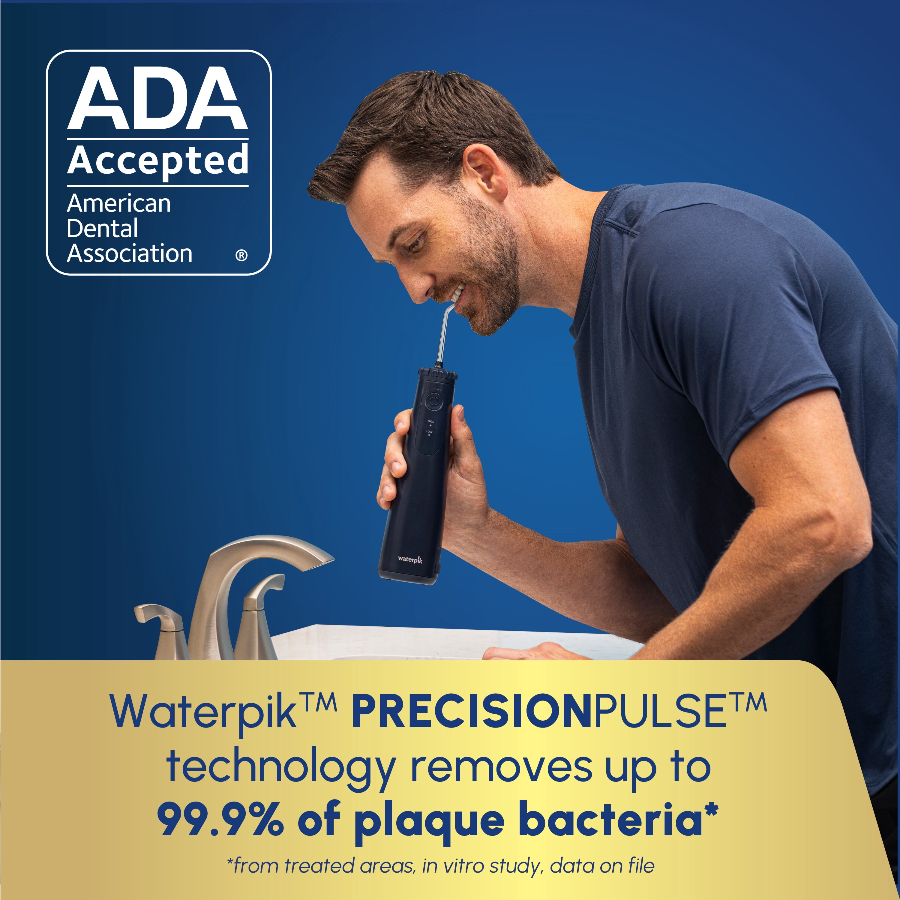 Waterpik Cordless Gem 5100 Rechargeable Portable Water Flosser with 2 Settings and Easy Spin Tip Rotation, ADA Accepted, Blue