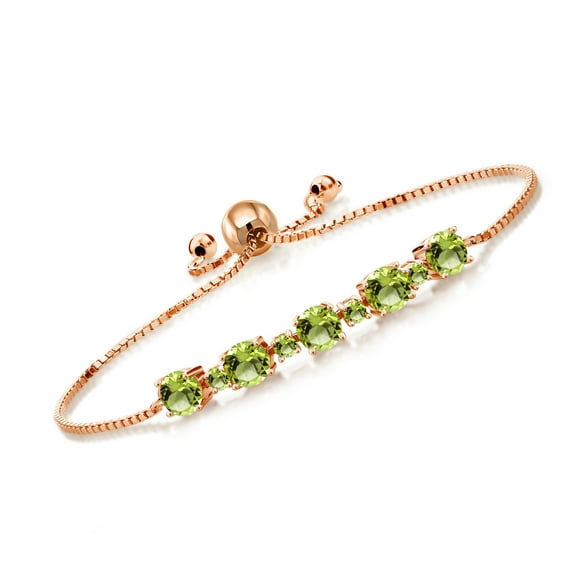 Gem Stone King 3.03 Ct Round Green Peridot 18K Rose Gold Plated Silver Tennis Bracelet for Women
